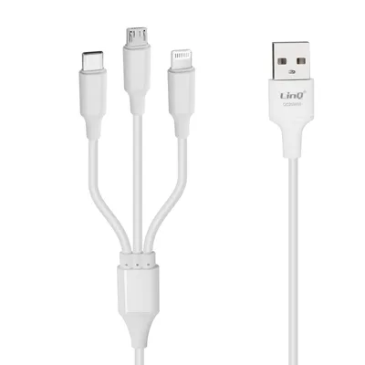 Immagine prodotto di cavo USB 3 in 1 a Micro-USB iPhone Lightning USB-C 5A LinQ Bianco