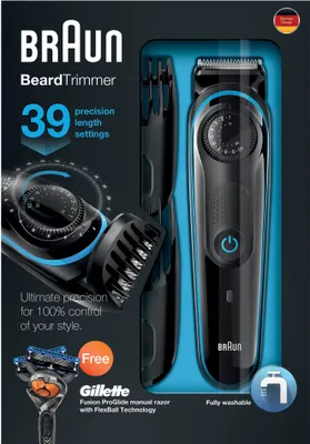 Produktbild von Braun Bartschneider BT3040 mit Gillette Fusion ProGlide Rasierer schwarz/blau