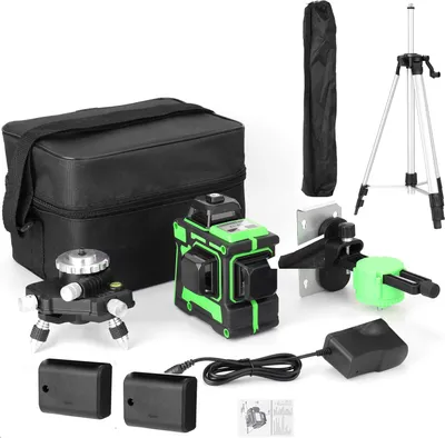 Zdjęcie produktu dla poziomica laserowa 3D 12 linii Zielony automatyczny laser krzyżowy 360º (zasięg roboczy: 30 m) ze statywem 1,2 m