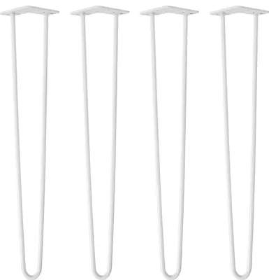 Four white hairpin legs are arranged in a row against a white background.