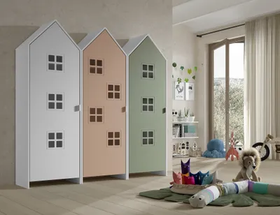 Produktbild von Kleiderschrank >CASAMI BRUGES< in Korpus Weiß / Front Pink, Weiß u. Grün, MDF