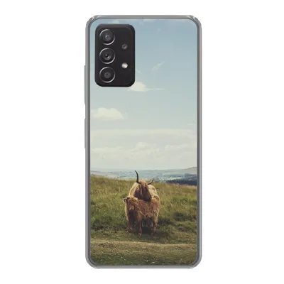 Produktbild von MuchoWow® Handyhülle Schutzhülle Hülle für Samsung galaxy a73 Schottische Highlander - Gras - Wolken - Tiere Silikon Softcase Handy Hülle - Handyhülle