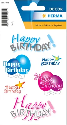 Produktbild von HERMA Sticker DECOR "Happy Birthday" 3 Blatt à 6 Sticker