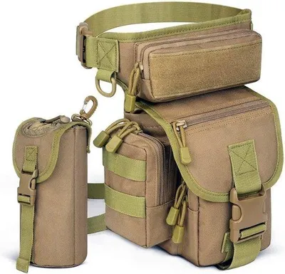 Produktbild von Unyqoos® Taktische Beintasche – wasserdichte Drop-Beintasche mit MOLLE, 7 Fächer & abnehmbarem Flaschenfach, 600D Oxford, 16×21×10 cm, Khaki/Schwarz