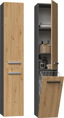 Produktbild von Badezimmer Hochschrank Heinrich Artisan-Eiche / Anthrazit mit Wäschekorb