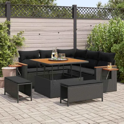 Immagine prodotto di vidaXL Set di divani da giardino 8 pezzi in polirattan nero