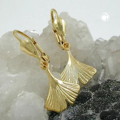 Produktbild von Ohrbrisur Ohrhänger Ohrringe 27mm Ginkgoblatt glänzend 9Kt GOLD