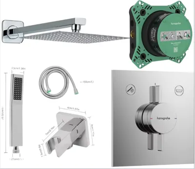 Produktbild von HANSGROHE DUO TURN E + Kreabad Duschset Regendusche 30cm, Brausearm, Wandhalter mit Handbrause Set, Brauseset verchromt