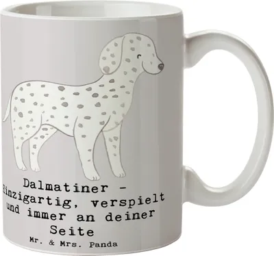 Produktbild von Mr. & Mrs. Panda Kaffeebecher Dalmatiner Freund - Grau Pastell - Geschenk, Hunderassen Beschreibung, Kaffeetasse, Hund, Trinkbecher, Freundschaft mit, Hunderasse, Tasse