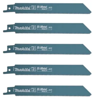 Image de Lot de 5 lames de scie sabre MAKITA B-05169 Bi-Métal flexibles pour acier et Inox (2,5 à 3,5 mm) et métaux non ferreux 150 mm