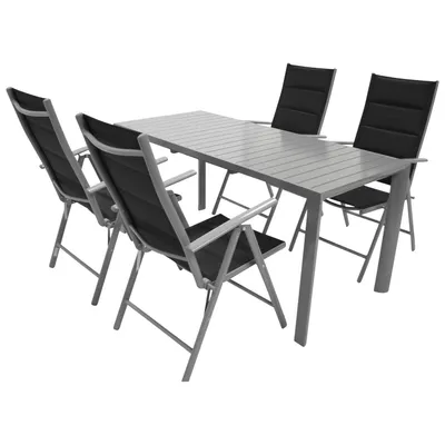 Produktbild von DEGAMO Gartengarnitur BAGO 5-teilig, Alu silbergrau + Kunstgewebe schwarz