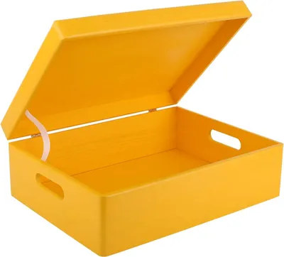 Immagine prodotto di Creative Deco XL Grande Gialla Scatola in Legno | 40x30x14 cm | Coperchio e Maniglie | Conteniore Portaoggetti Portagiochi Documenti | per Decorare