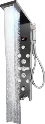 Image de Panneau de douche tour, acier inoxydable, 6 fonctions de douche, 8 hydromassages à jet, taille de douche standard, boutons desimples