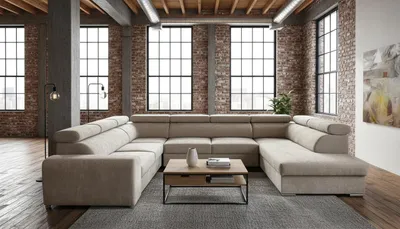 Productafbeelding van DOMI Hoekbank PORTO 8 met slaapfunctie, in U-vorm, rechts, bank met bedlade, woonkamerbank, bank, bed, bankstel - Beige, Cappuccino, Vibe 8