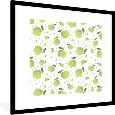 Produktbild von MuchoWow® Gerahmtes Poster Äpfel - Grün - Weiß 40x40 cm - Poster mit Schwarzem Bilderrahmen Wandposter Rahmen Foto Bilder - Poster - Plakat im Rahmen
