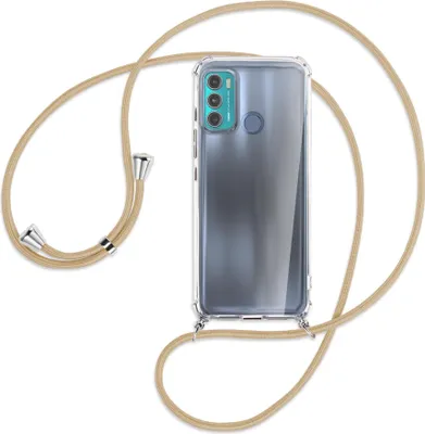 Produktbild von Handykette Backcover-Schutzhülle mit Band (Metall silberfarben) für Motorola Moto G40 Fusion, Moto G60 - caramel