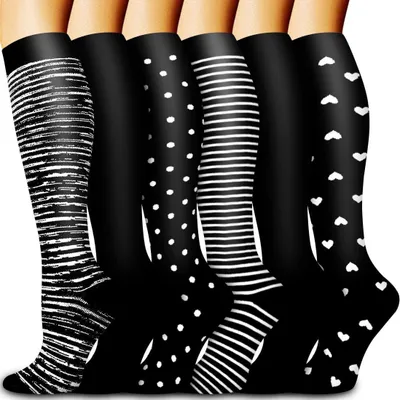 Imagen del producto de Medias de compresión, 1 par, talla 36-38, S/M. Calcetines de soporte para mujeres y hombres. Calcetines deportivos para correr, trabajar y viajar. Antideslizantes