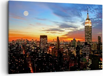 Produktbild von Bild auf Leinwand - Leinwandbild - Amerika gebäude sonnenuntergang wolkenkratzer - 120x80cm - Wand Bild - Wanddeko - Leinwanddruck - Bilder - Kunstdruck - Leinwand bilder - Wandkunst - AA120x80-2125