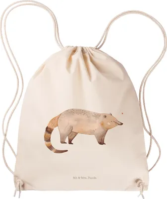 Produktbild von Mr. & Mrs. Panda Stoffbeutel Nasenbär - Transparent - Geschenk, Bär, Nasenbären, Lustige Sprüche, Sportbeutel, Rüsselbär, Jutebeutel, Kleiner Rucksack, wander, Beutel