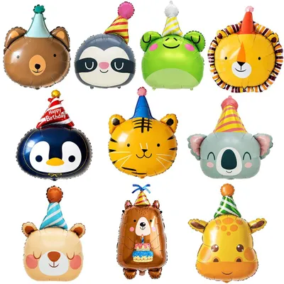 Productafbeelding van Dierenballonnen set, 10 stuks folieballonnen met dierenkoppen voor feesten