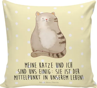 Produktbild von Mr. & Mrs. Panda Sofakissen Katze Sitzen - Gelb Pastell - Geschenk, Kuschelkissen, Cat, Deko Kissen, Cats, Dekokissen Sofa, 40x40, Familie, Katzen