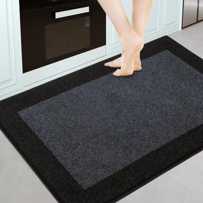 Image de Tapis de cuisine, 80 x 120 cm, couleur anthracite, tapis d'entrée anti-saleté, pour intérieur, lavable, antidérapant