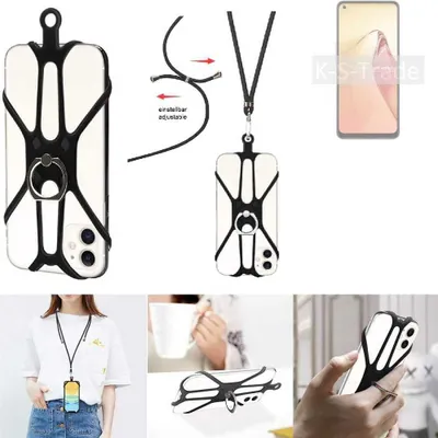 Produktbild von K-S-Trade 3in1 Handykette Handyband Handykordel Halsband Smartphone-Ring Handy-Ring kompatibel mit Oppo Reno8 Fingerhalterung Handyring Tischständer
