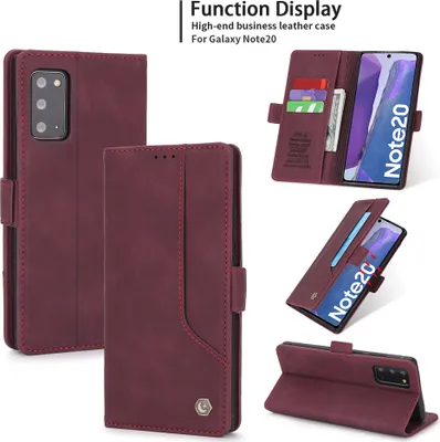 Produktbild von Galaxy Note 20 Hülle, LaimTop Retro Kunstledertasche Schutzhülle mit Kartenfach Standfunktion für Samsung Galaxy Note 20 / Note 20 5G Rot