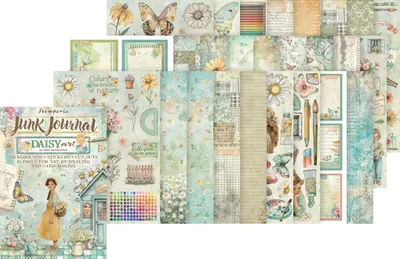 Produktbild von Stamperia Junk Journal Buch Daisy Art A4, 16 Blätter, 220 g/m², beidseitig bedruckt, Sticker, Stanzteile, säurefrei