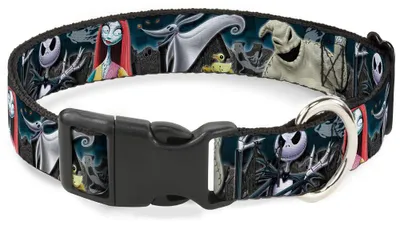 Obrázek produktu pro Obojek pro psy Buckle-Down s designem spon, vyrobený z plastu, s přezkou a klipem, motiv "Nightmare Before"