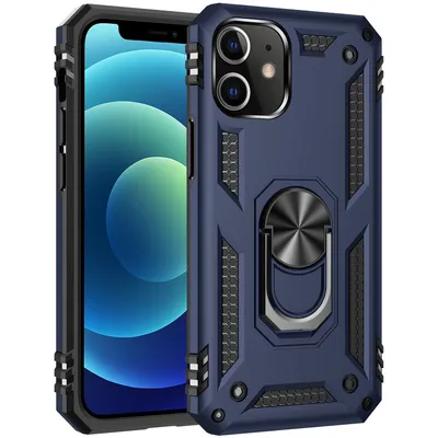 Immagine prodotto di Custodia protettiva per iPhone 12 Mini, custodia robusta a due strati, testata in ambito militare, con supporto ad anello per iPhone 12 Mini blu