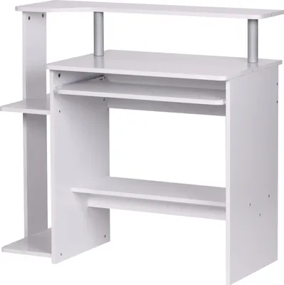 Produktbild von WOHNLING Computertisch Weiß 94x90,5x48,5 cm Laptop Tisch Modern Tastaturauszug PC-Tisch mit Drucker-Ablage Schreibtisch kleine Räume Laptoptisch Klein