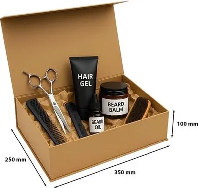 Produktbild von Magnetische Geschenkbox, elegant, 350 x 250 x 100 mm, beige, Kraftpapier, braun