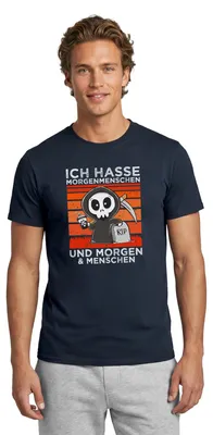 Produktbild von Spreadshirt Ich Hasse Morgenmenschen Lustiger Sensenmann Männer T-Shirt, XL, Navy