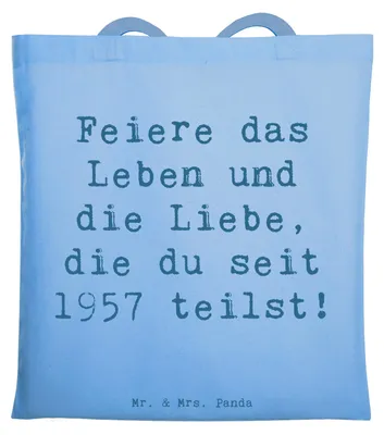 Produktbild von Mr. & Mrs. Panda Einkaufstasche Spruch 1957 Geburtstag feiern - Sky Blue - Geschenk, canvas tasche, Erinnerungen, Shopping, Beutel, Jutebeutel, Geburtstagsjahr, Alter