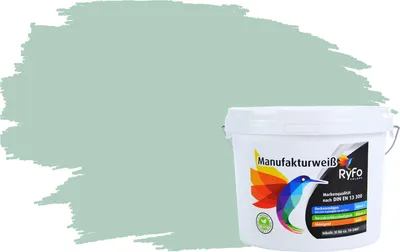 Produktbild von RyFo Colors Bunte Wandfarbe Manufakturweiß Eukalyptus 3l - weitere Grün Farbtöne und Größen erhältlich, Deckkraft Klasse 1, Nassabrieb Klasse 1
