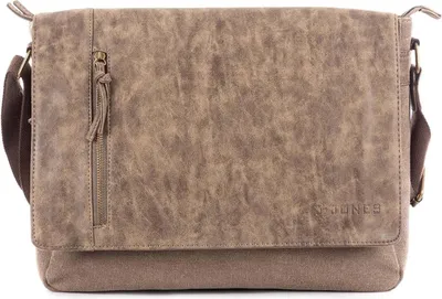 Produktbild von J Jones Herrentasche Tasche Schultertasche große A4 mit Klappe Canvas und Kunstleder robuste mit Laptopfach Arbeitstasche Braun