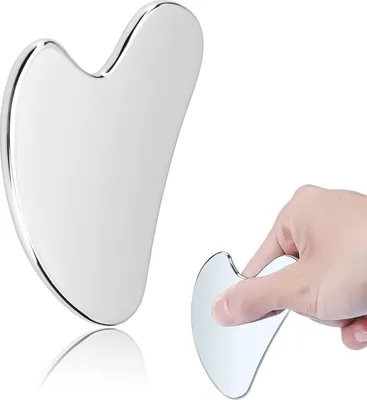 Produktbild von Facial Gua Sha Schabemassage-Werkzeug - Edelstahl Gesichtsschaber - Augen- und Körpermassager für Gesichtspflege - Lifting, Anti-Aging, Anti-Falten