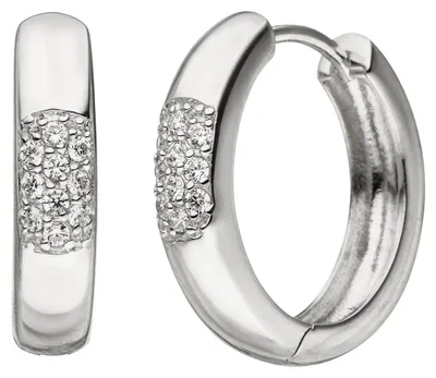 Produktbild von Creolen 18,2mm Klappcreolen mit weißen Zirkonia, 925 Silber Ohrringe Ohrschmuck