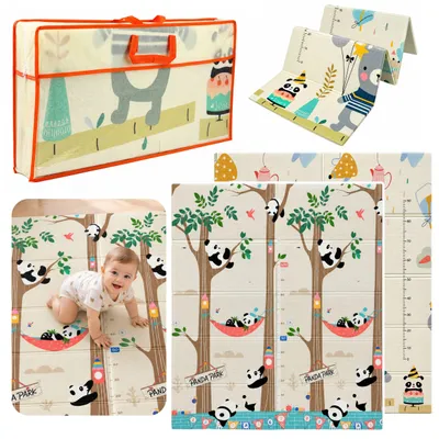 Productafbeelding van Opvouwbare, dubbelzijdige educatieve kruipmat van schuim – Panda's (180x150cm)