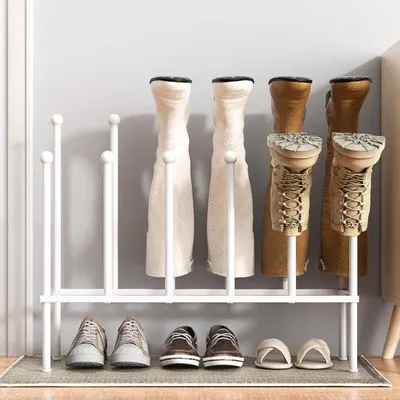 Image de Étagère à chaussures debout - Meuble à chaussures métallique - Blanc - pour 6 paires