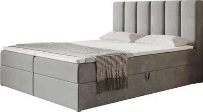 Produktbild von Boxspringbett TOKIO mit 2 Bettkästen, Polsterbett Maße: 180x200, Farbe: Grau, Velourstoff, Doppelbett mit Bonell-Matratze