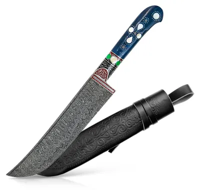 Produktbild von Usbekischer Messer aus Damaststahl – Pchak, 28,5 cm Kochmesser Handarbeit Küchenmesser