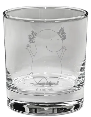 Produktbild von Mr. & Mrs. Panda Tumbler Axolotl Hurra - Transparent - Geschenk, Whiskeyglas, Lurche, Lowball Glas, Freude, Old Fashioned, Motivation, Lurch, Whiskyglas