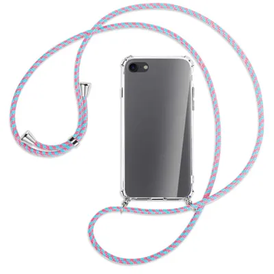 Produktbild von Handykette Backcover-Schutzhülle mit Band (Metall silberfarben) für Apple iPhone 7, iPhone 8 - pink/mint