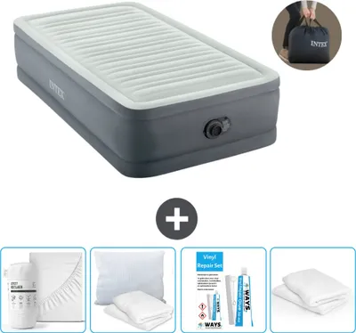 Produktbild von Intex Luftbett - 1 Person - 99 x 191 x 46 cm - Grau - Inklusive Pumpe - Spannbettuch - Küssen - Reperaturset en Kissenschutz