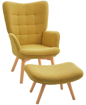 Produktbild von HOMCOM Ohrensessel mit Hocker, Relaxsessel, Polstersessel in Kordoptik Orange