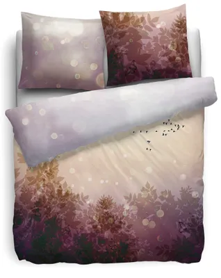Produktbild von Heckett & Lane Satin Bettwäsche Fairy Modern HnL Blätter Vögel 100% Baumwolle Hotelverschluss Bettbezug Kissenbezug Bettgarnitur 135x200 cm Rose