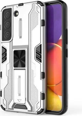 Produktbild von Galaxy S22 5G Hülle, Dual Layer PC TPU Bumper Stoßfest Ständer Schutzhülle für Samsung Galaxy S22 5G Silber