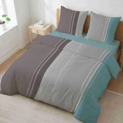 Produktbild von etérea Microfaser Bettwäsche 135x200 cm + 80x80 cm Urban Stripes Blau